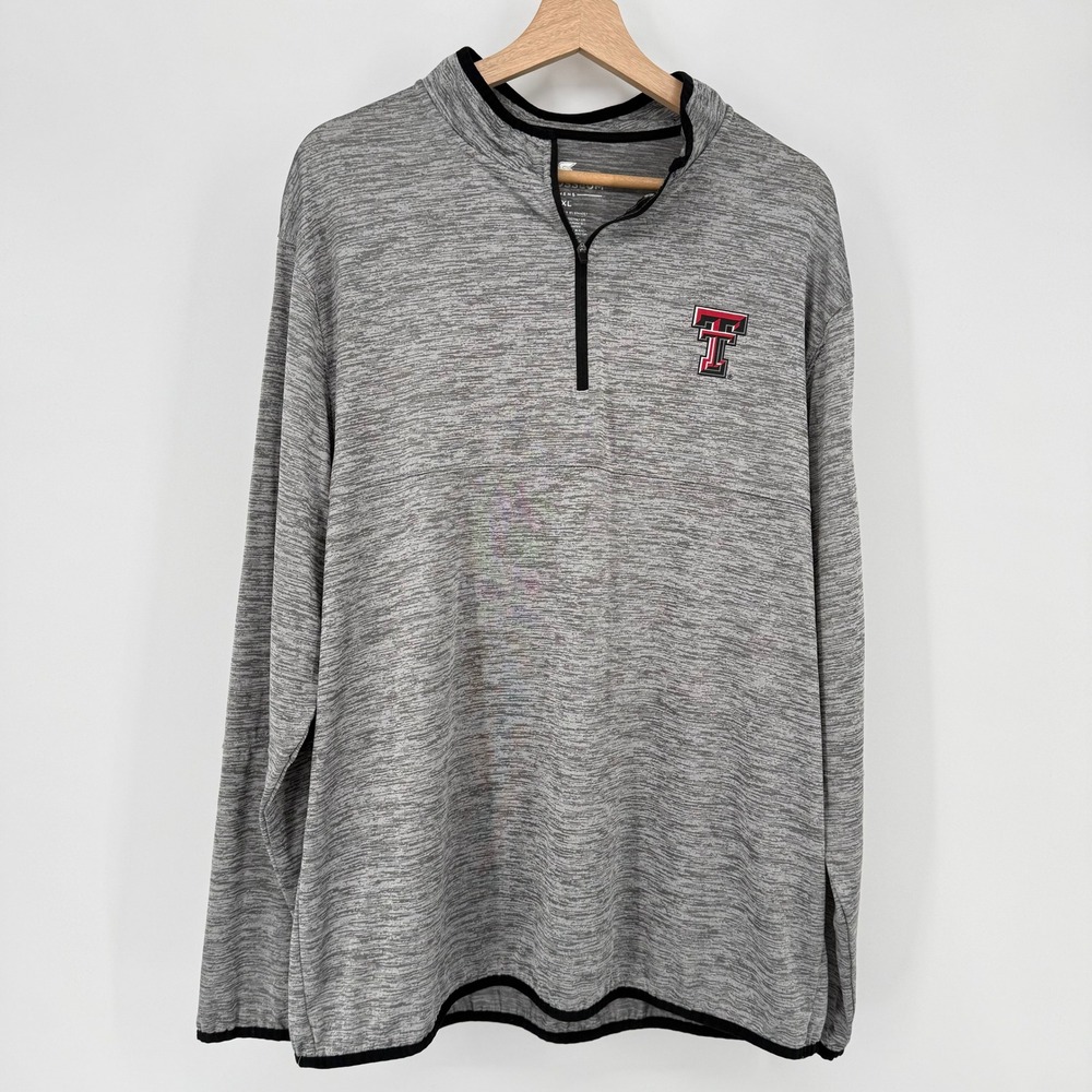 Colosseum‎ Texas Tech Pullover Mens XL Gray 1/4 Zip Red Raiders Space Dye